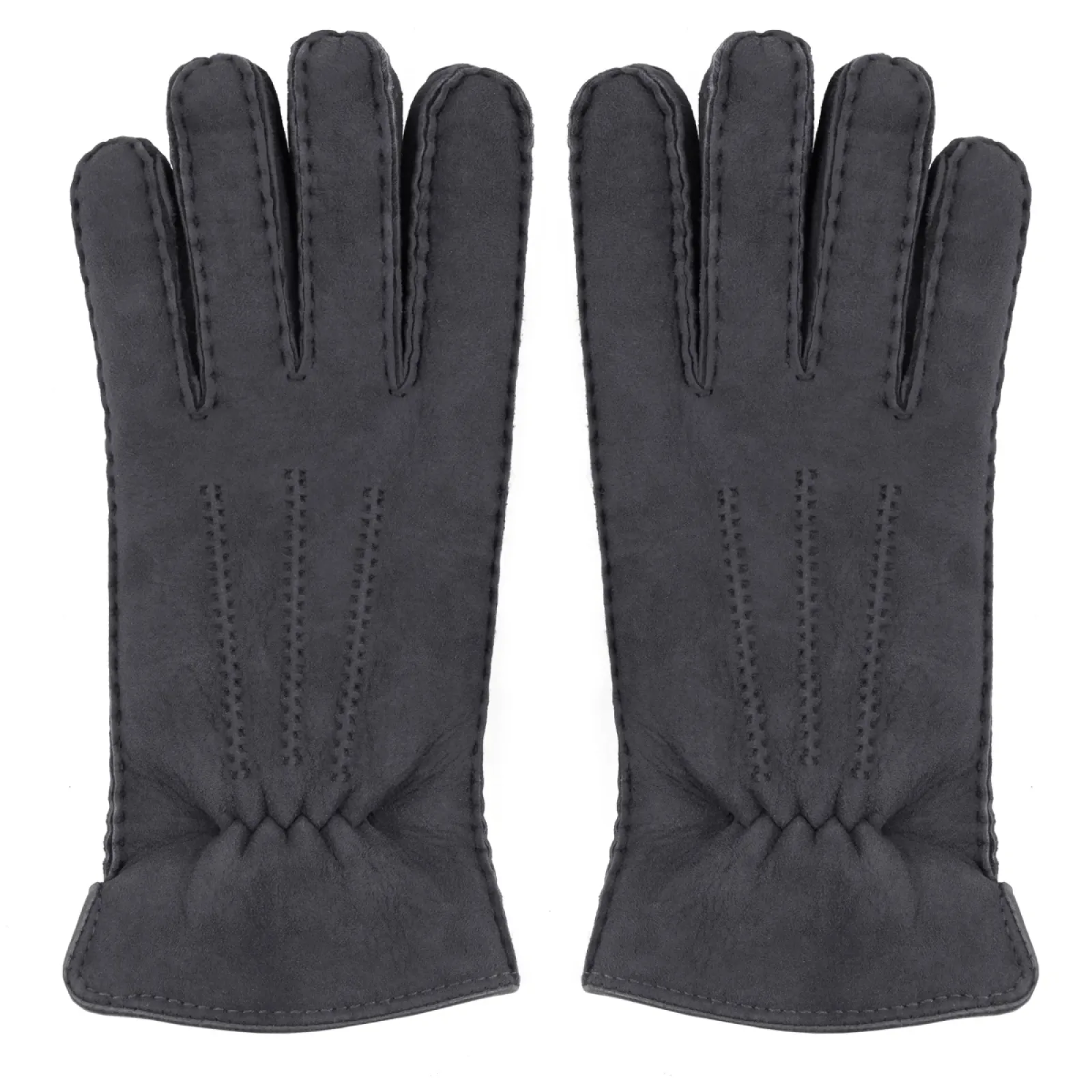 Lammfell Fingerhandschuhe Damen Luxus – Handgenäht aus Merino Velourleder grau