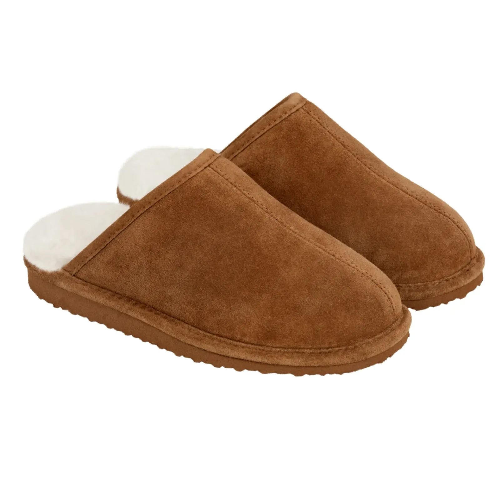 Pantoffeln aus Schafsfell mit offener Ferse und Gummisohle, aus Merino-Lammfell, für Damen und Herren.