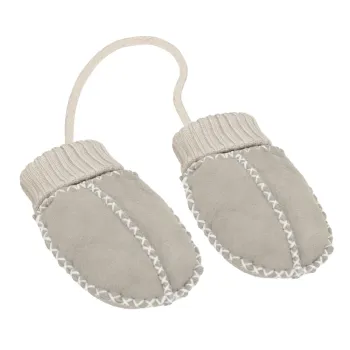 Preview: Beige weiche Baby Lammfell Handschuhen mit Strickbund