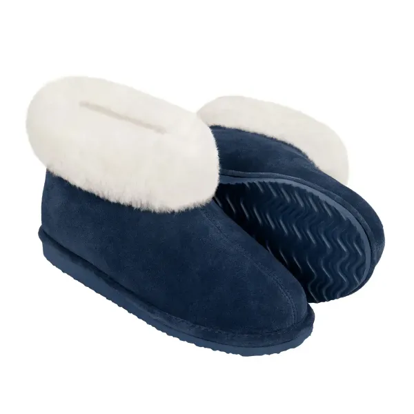 Lammfell Hausschuhe mit Gummisohle aus 100% Merino Lammfell in blau