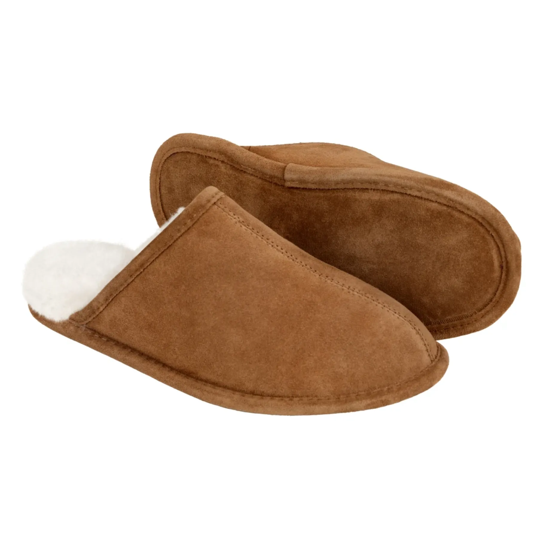Lammfell Pantoffeln mit Ledersohle aus 100% Merino Lammfell – Gesamtansicht in Braun